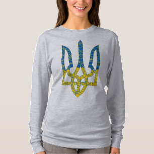 T-shirt Un trident ukrainien texturé drapeau d'Ukraine cou