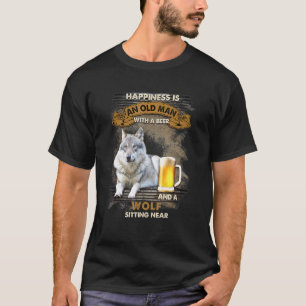 T-shirt Un Vieux Homme Avec Bière Et Loup Assis Près De