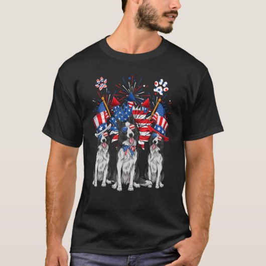T-shirt Uncle Sam Border Collie Dogs USA Flag Indepedence (Devant)