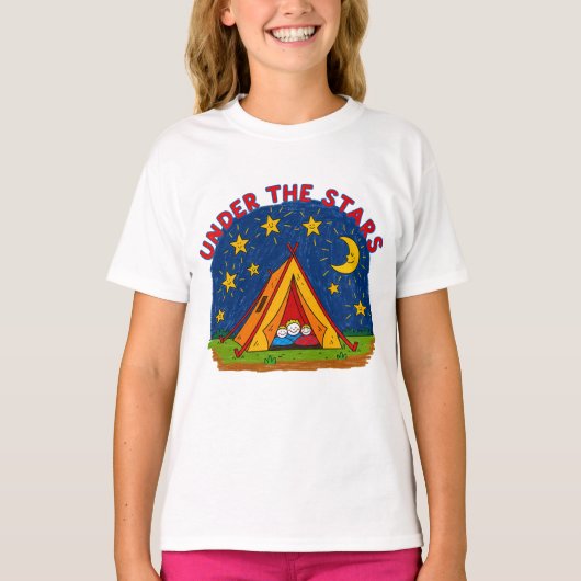 T-shirt Under the Stars Kids Camping Drawing (Devant)