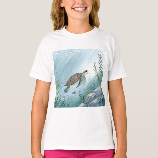 T-shirt Underwater world with turtle (Devant)