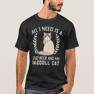 T-shirt Une bière froide et un chat Ragdoll Kitty Alcooli
