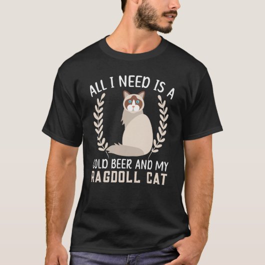 T-shirt Une bière froide et un chat Ragdoll Kitty Alcooli (Devant)