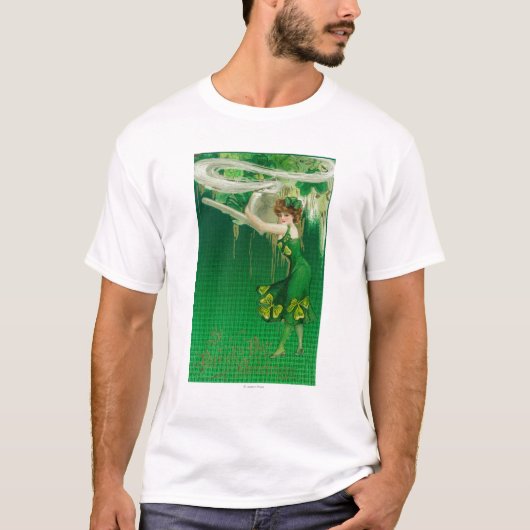 T-shirt Une femme en vert tenant une scène de tuyau (Devant)