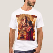 T-shirt une fille dans un sari se tient devant une statue (Devant)