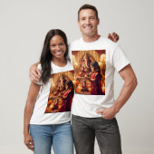 T-shirt une fille dans un sari se tient devant une statue (Unisexe)