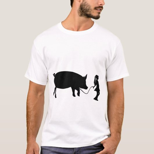 T-shirt Une fille marchant son cochon de marionnettes Funn (Devant)
