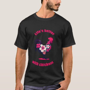 T-shirt Une fille qui aime les poules Fleurs de poulet Fer