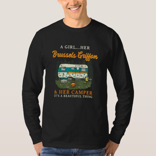 T-shirt Une Fille Son Griffon Bruxelles Et Son Camper Brus (Devant)