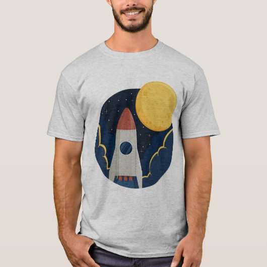 T-shirt Une fusée au milieu de l'espace et de la lune (Devant)