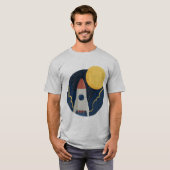 T-shirt Une fusée au milieu de l'espace et de la lune (Devant entier)