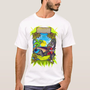 T-shirt Une île tropicale aux gorilles colorées et irrésis