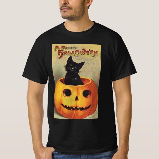 T-shirt Une joyeuse Halloween par Ellen Clapsaddle, Chat V (Devant)
