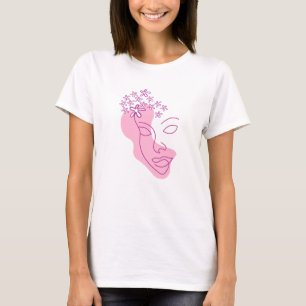T-shirt Une ligne Art Femme Visage Floral