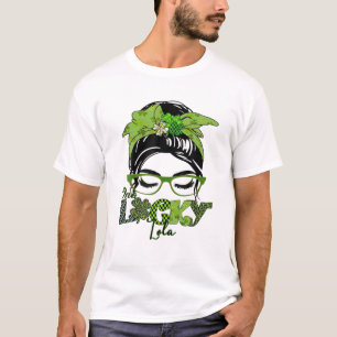 T-shirt Une Lucky Lola Grandma Messy Bun Shamrock St Patri