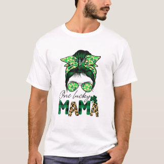 T-shirt Une Lucky Mama Messy Bun Hair Life Saint Patrick's