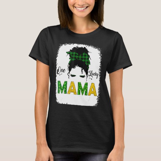 T-shirt Une Lucky Mama Messy Bun Leopard St Patrick Jour S (Devant)