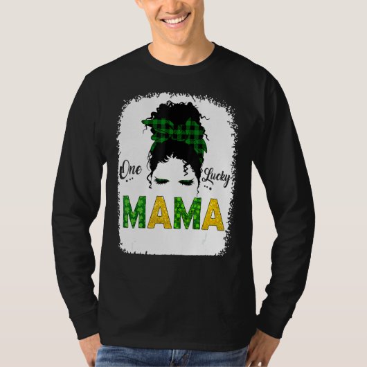 T-shirt Une Lucky Mama Messy Bun Leopard St Patrick Jour S (Devant)