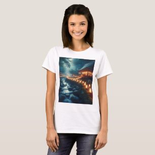 T-shirt une maison éclairée avec des lumières sur le dessu
