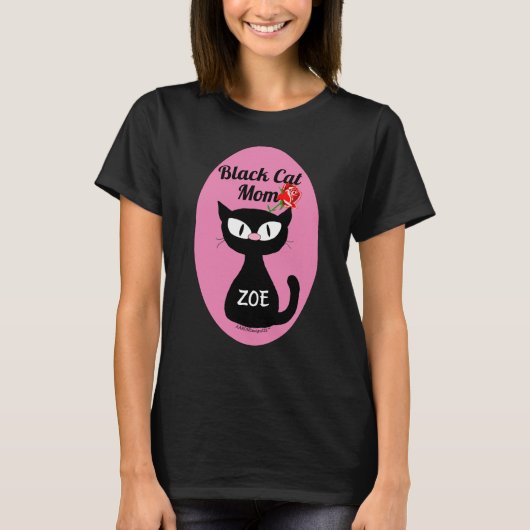 T-shirt Une mère de chat noire personnalisée avec la rose (Devant)