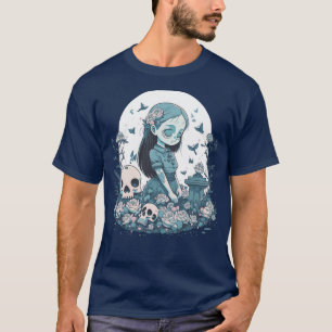 T-shirt Une mystérieuse fille et crânes Mercredi art vecto
