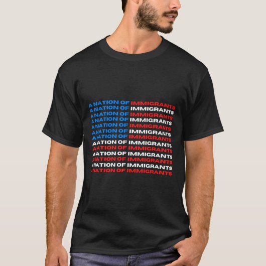 T-shirt Une nation d'immigrants Rouge, Blanc et Bleu US Fl (Devant)