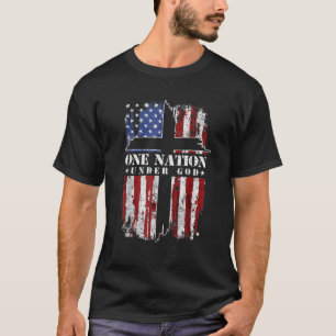 T-shirt Une nation sous Dieu Croix USA Drapeau 4 juillet P