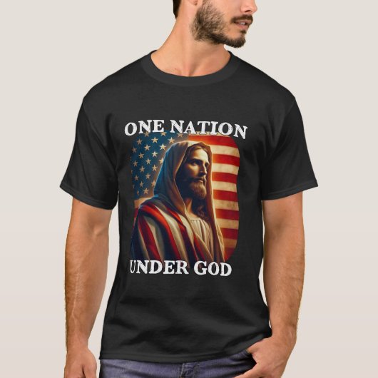T-shirt Une nation sous Dieu drapeau américain et Jésus Fo (Devant)