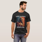 T-shirt Une nation sous Dieu drapeau américain et Jésus Fo (Devant entier)