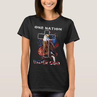 T-shirt Une nation sous Dieu Jésus Croix Bald Eagle 4e de