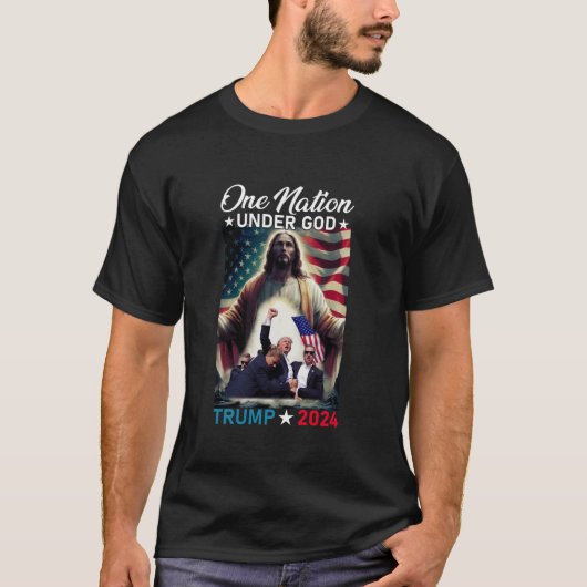 T-shirt Une nation sous Dieu Trump 2024 Dieu drapeau améri (Devant)
