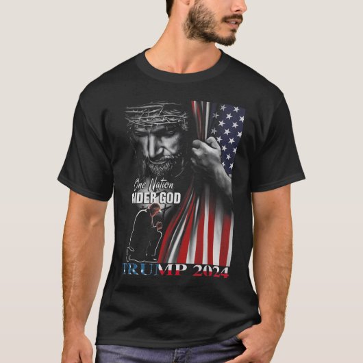 T-shirt Une nation sous Dieu Trump 2024 Dieu drapeau améri (Devant)