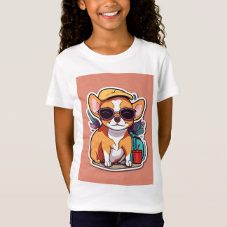 T-Shirt Une petite fille avec une image charmant de chiot
