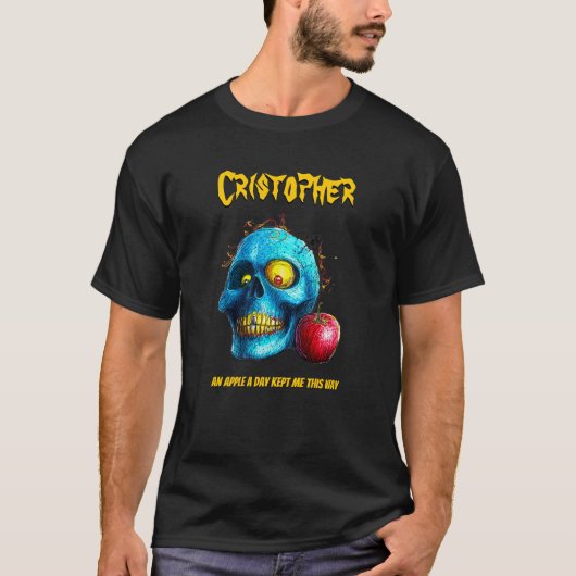 T-shirt Une pomme un jour m'a gardé comme un crâne bleu (Devant)