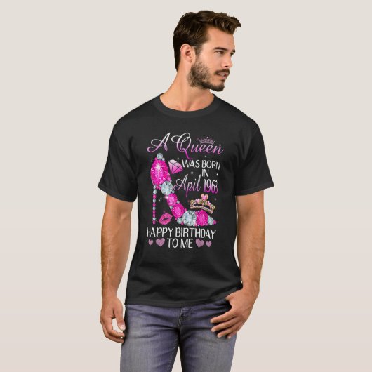 T-shirt Une Reine Est Née En Avril 1963 Étincelant Clog Ro (Devant entier)