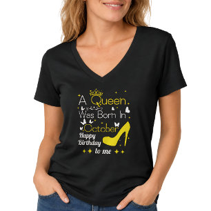 T-shirt Une reine est née en octobre – Joyeux anniversaire