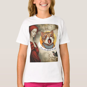T-shirt Une religieuse rouge et une tête de chat provocatr