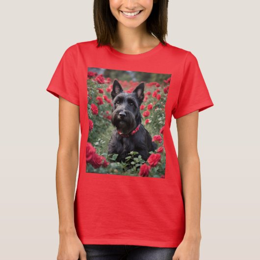 T-shirt "Une rose rouge pour le Terrier écossais noir" (Devant)