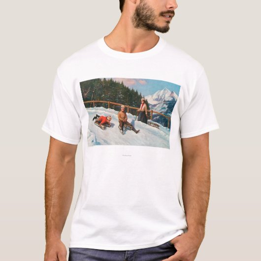 T-shirt Une scène Sledding de toboggan (Devant)