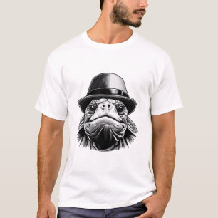 T-shirt Une tortue avec un chapeau, un look classique