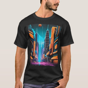 T-shirt Une Ville Néon Vibrante Et Futuriste.