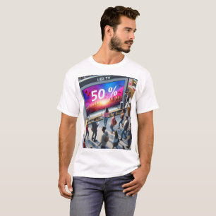T-shirt une vitrine de gens se promenant autour d'une télé