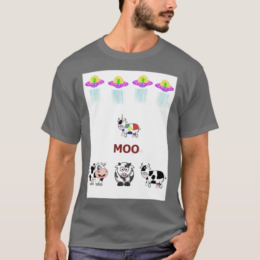 T-shirt Unicode/vaches, vaisseau spatial, OVNI, mignon (Devant)