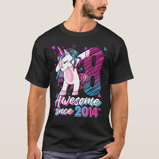 T-shirt Unicorn 8 Ans Dabbing 8e Anniversaire Girl Uni (Devant)