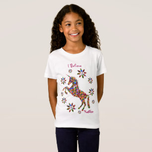 T-Shirt Unicorn Believe Flowers Parties scintillant Perso