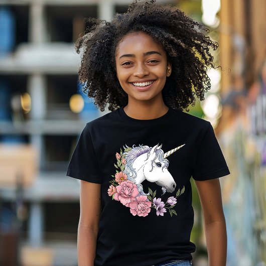 T-Shirt Unicorn blanc et Flowers