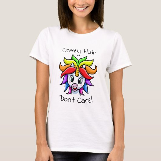 T-shirt Unicorn Crazy Hair s'en fiche (Devant)