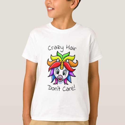 T-shirt Unicorn Crazy Hair s'en fiche (Devant)
