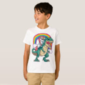 T-shirt Unicorn équitation T rex Dinosaur garçons Filles H (Devant entier)
