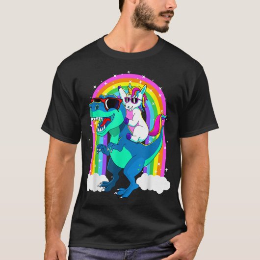 T-shirt Unicorn équitation Trex Dinosaur Filles Garçons En (Devant)